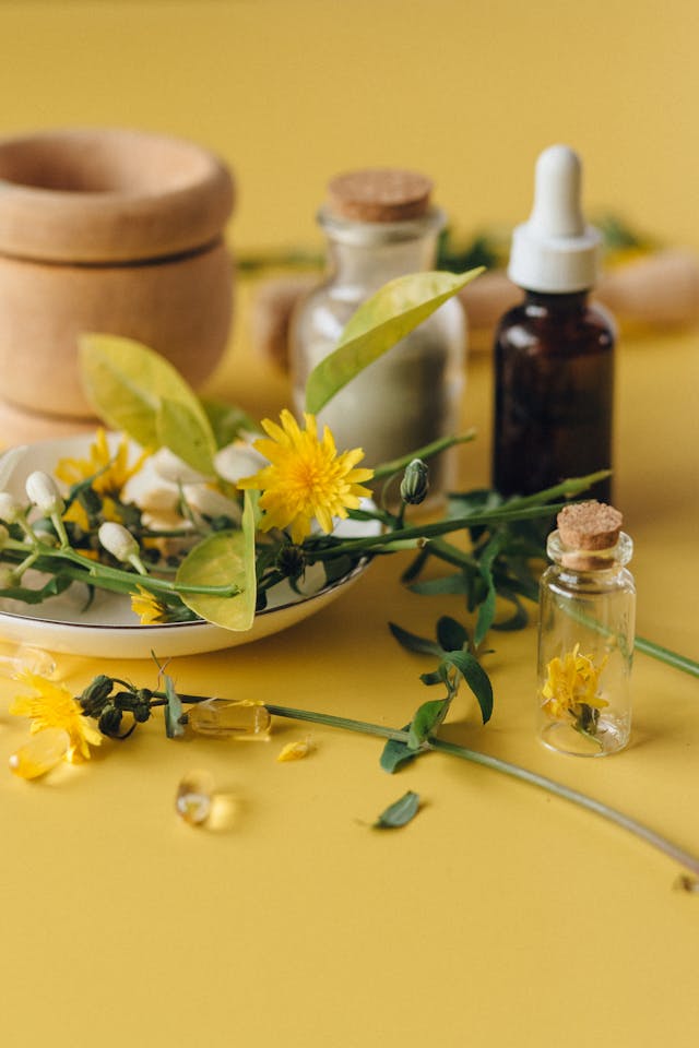 holistic herbs and tincture bottles