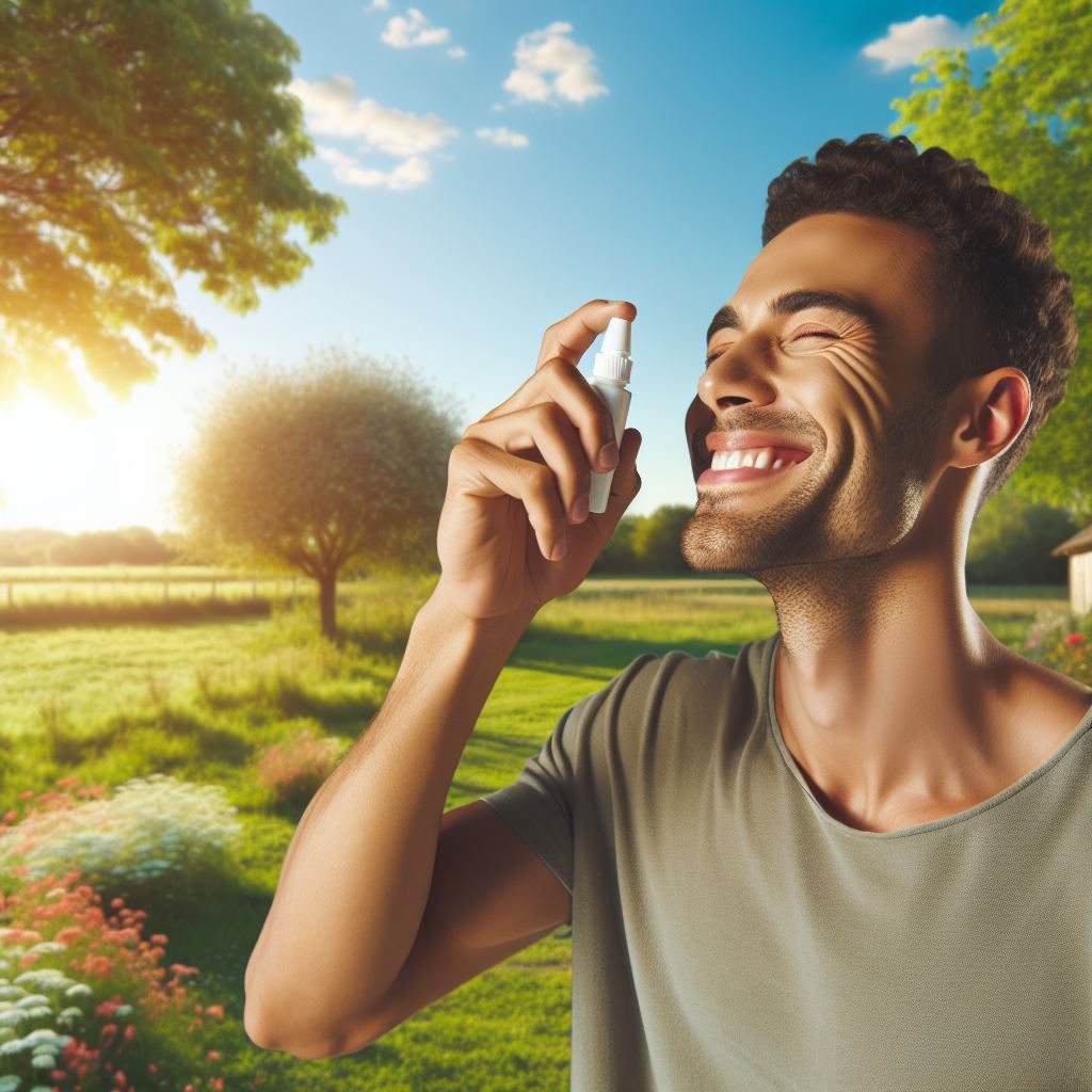AI Image of man using nasal spray in nature
